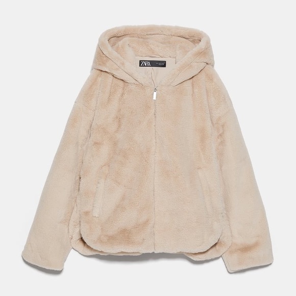 faux fur jacket with hood zara